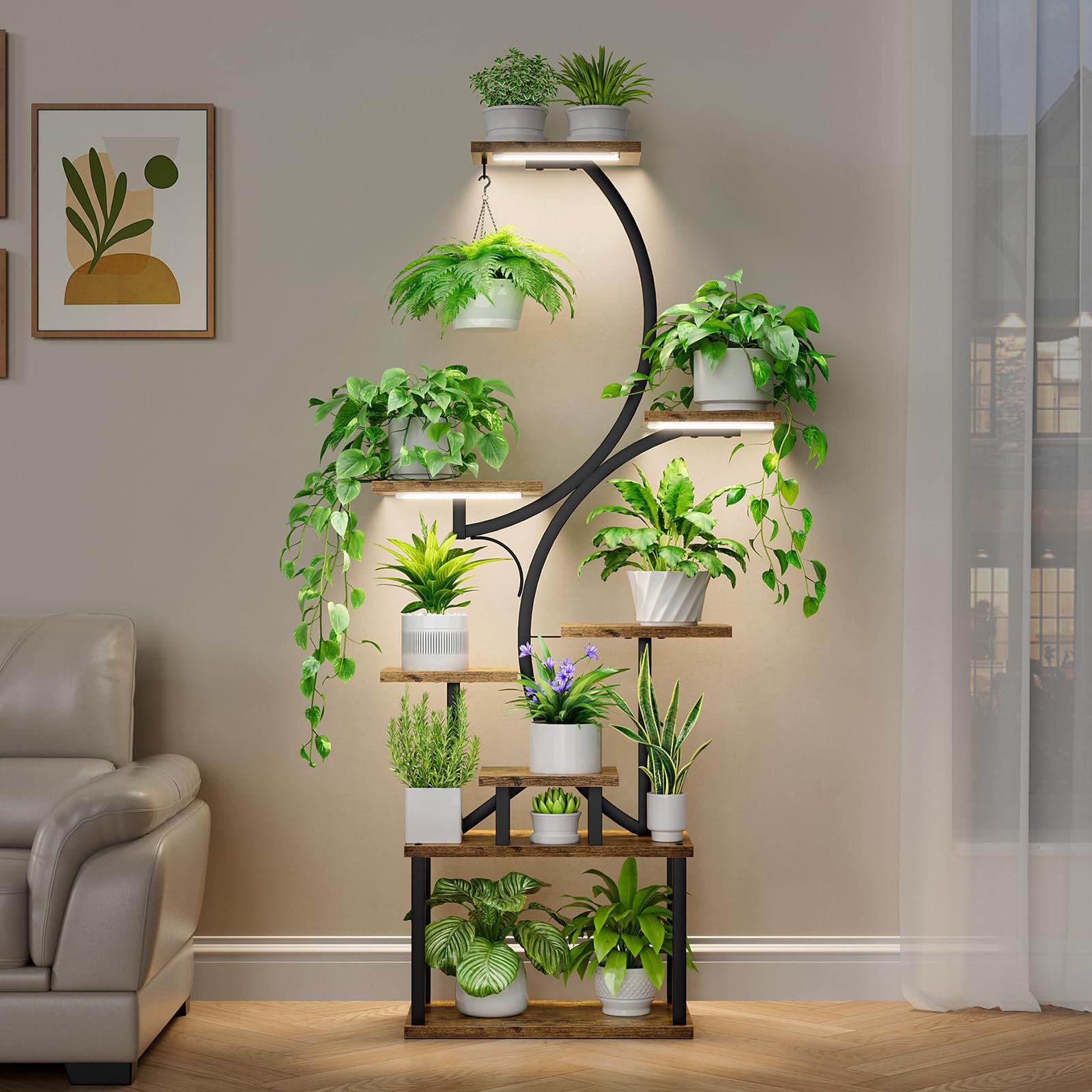 Iron Wood Combined with Plant Shelves: The Perfect Fusion of Nature and Craft